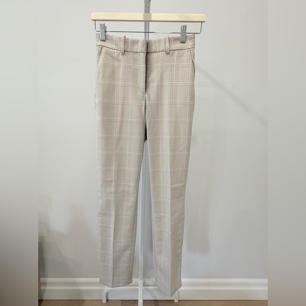 H&M Women's Beige Plaid Office Pants Slim Fit Trousers Size 4